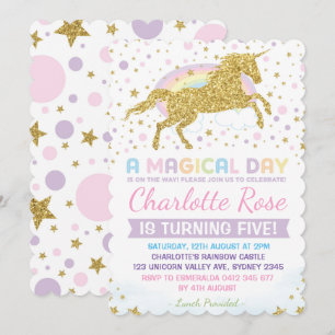 Rainbow Unicorn Invitation Anniversaire Pink Gold