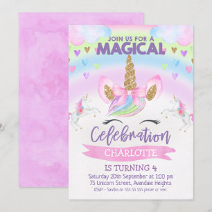 Rainbow Unicorn Invitation d'anniversaire