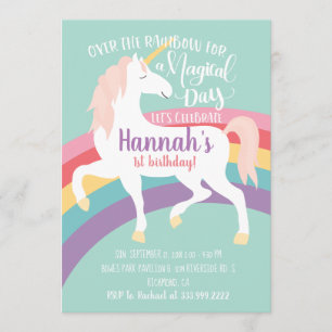 Rainbow Unicorn Invitation d'anniversaire