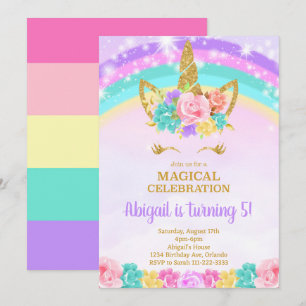 Rainbow Unicorn Invitation d'anniversaire