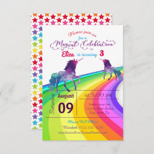 Rainbow Unicorn - Invitation d'anniversaire 3x5