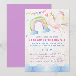 Rainbow Unicorn Invitation de fête d'anniversaire