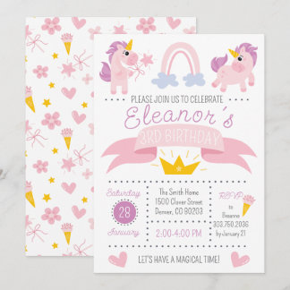 Rainbow Unicorn Invitation de fête d'anniversaire