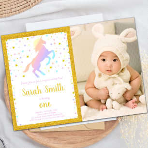 Rainbow Unicorn Invitations avec photo