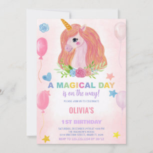 Rainbow Unicorn Invitations d'anniversaire
