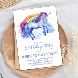 Rainbow Unicorn Invitations d'anniversaire