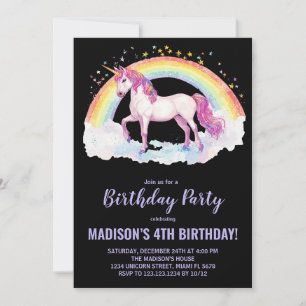 Rainbow Unicorn Invitations d'anniversaire