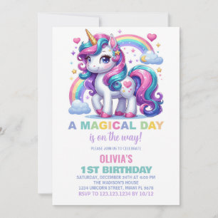 Rainbow Unicorn Invitations d'anniversaire