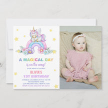 Rainbow Unicorn Invitations d'anniversaire avec ph