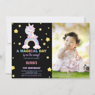 Rainbow Unicorn Invitations d'anniversaire avec ph