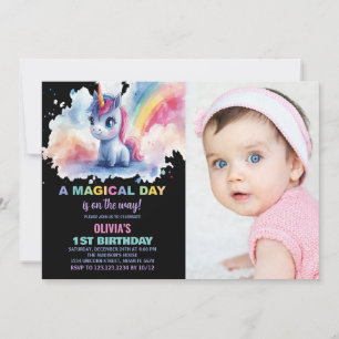 Rainbow Unicorn Invitations d'anniversaire avec ph