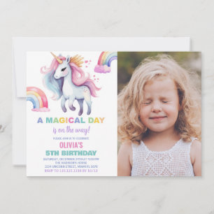 Rainbow Unicorn Invitations d'anniversaire avec ph