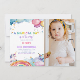 Rainbow Unicorn Invitations d'anniversaire avec ph