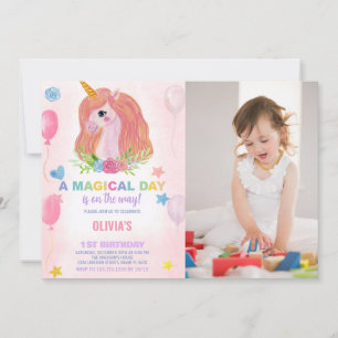 Rainbow Unicorn Invitations d'anniversaire avec ph
