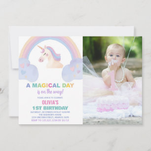 Rainbow Unicorn Invitations d'anniversaire avec ph