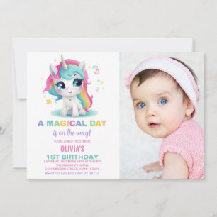 Rainbow Unicorn Invitations d'anniversaire avec ph