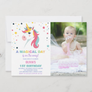 Rainbow Unicorn Invitations d'anniversaire avec ph