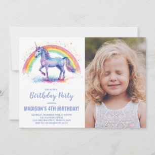 Rainbow Unicorn Invitations d'anniversaire avec ph