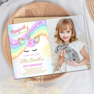 Rainbow Unicorn Invitations d'anniversaire avec ph