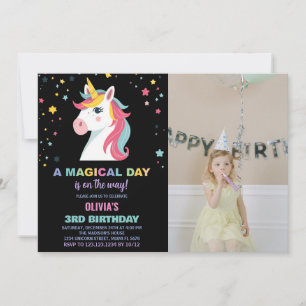 Rainbow Unicorn Invitations d'anniversaire avec ph