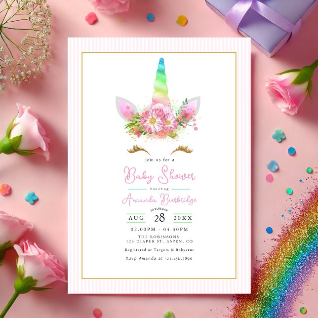 Rainbow Unicorn Kinderdusche Einladung (Rainbow Unicorn Baby Shower Invitation)