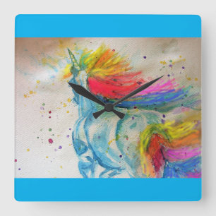 Rainbow Unicorn Kinderzimmer Clock Quadratische Wanduhr