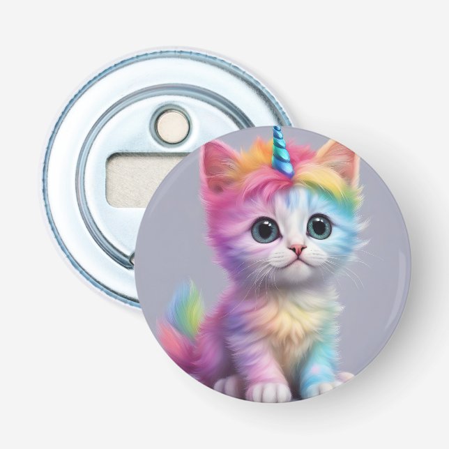 Rainbow Unicorn Kitten Flaschenöffner (Vorderseite)