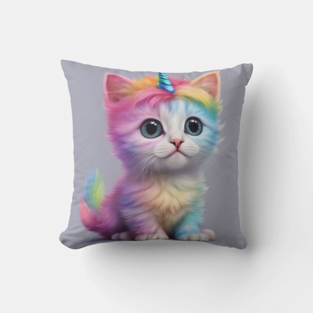 Rainbow Unicorn Kitten Kissen (Vorderseite)
