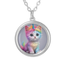 Rainbow Unicorn Kitten Versilberte Kette