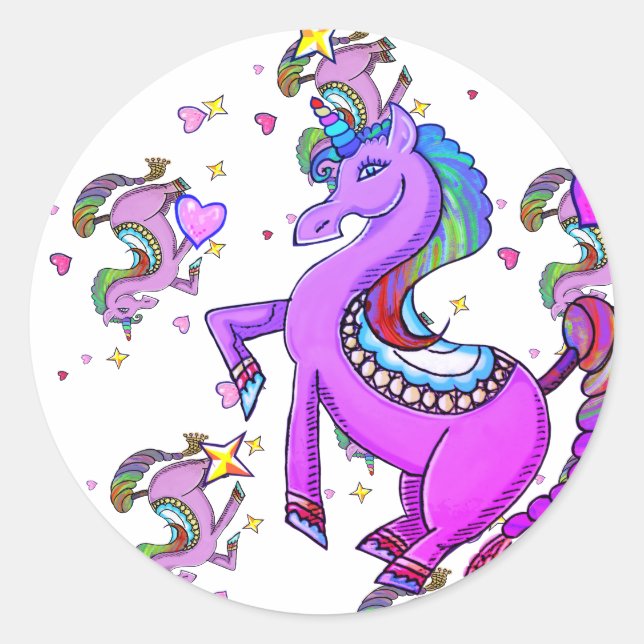 Rainbow Unicorn Klassischer Rundaufkleber Runder Aufkleber (Vorderseite)