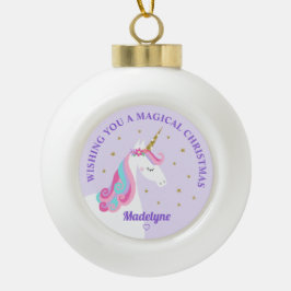 Rainbow Unicorn Lila Personalisiertes Weihnachtsfe Keramik Kugel-Ornament