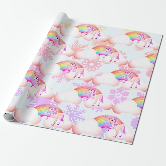 Rainbow Unicorn Magische Lila Schneeflocken Niedli Geschenkpapier (Ungerollt)