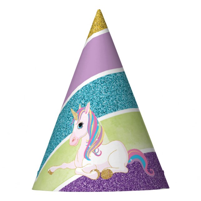Rainbow Unicorn Magischer Geburtstag Partyhütchen (Vorderseite)