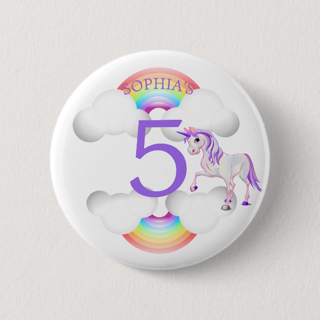 Rainbow Unicorn Magisches Niedliches Zeitalter Geb Button (Vorderseite)