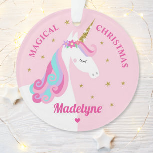 Rainbow Unicorn Magisches Weihnachtsrosa Ornament