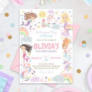 Rainbow Unicorn Mermaid Invitation d'anniversaire