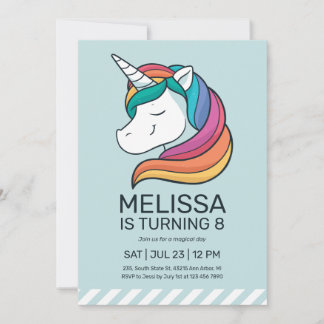 Rainbow Unicorn Mint Green Girl Birthday Einladung