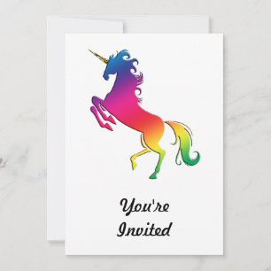 Rainbow Unicorn mit Gold Horn Einladung