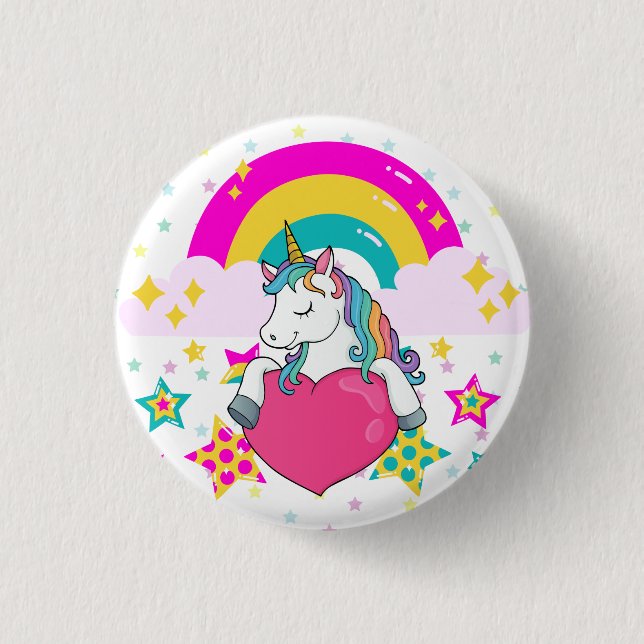 Rainbow Unicorn mit Sternen Button (Vorderseite)