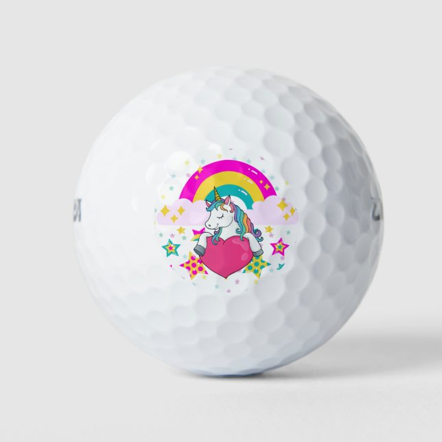 Rainbow Unicorn mit Sternen Golfball (Vorderseite)