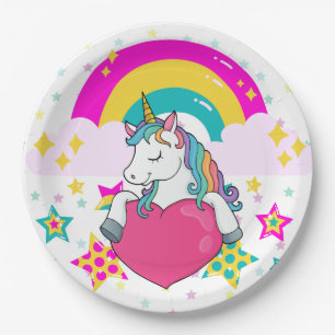 Rainbow Unicorn mit Sternen Pappteller