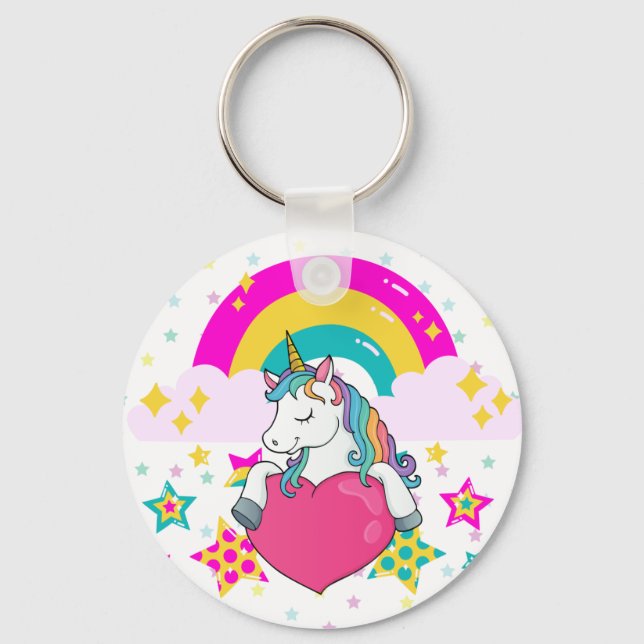 Rainbow Unicorn mit Sternen Schlüsselanhänger (Vorderseite)