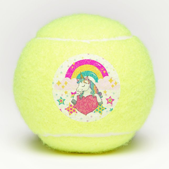 Rainbow Unicorn mit Sternen Tennisbälle (Vorderseite)