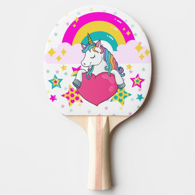 Rainbow Unicorn mit Sternen Tischtennis Schläger (Vorderseite)
