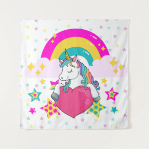 Rainbow Unicorn mit Sternen Wandteppich