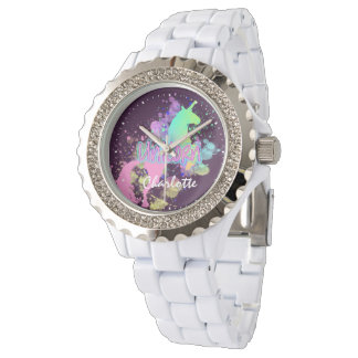 Rainbow Unicorn Niedlich Personalisiert Armbanduhr