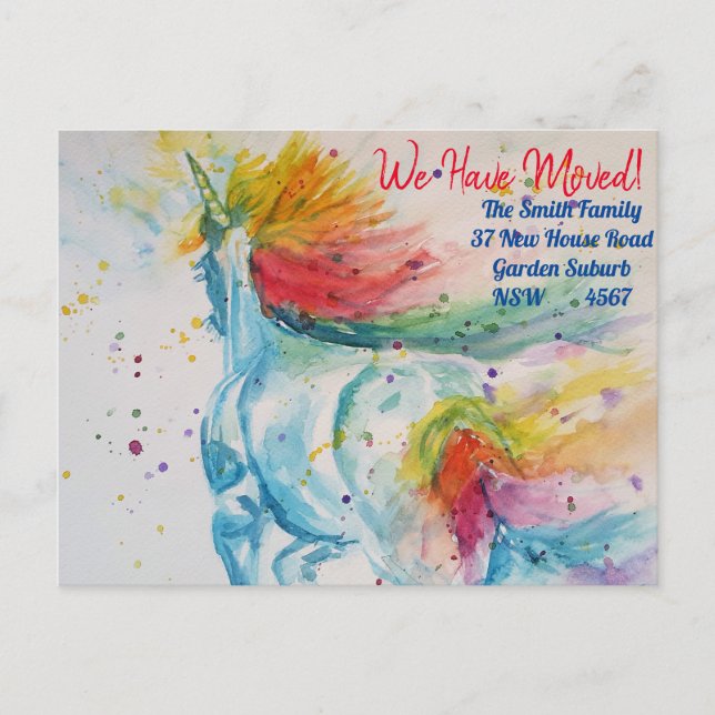 Rainbow Unicorn Nouvelle Adresse Carte Postale Nou (Devant)