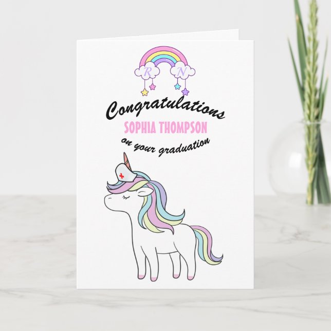 Rainbow Unicorn Nurse Abschluss Herzlichen Glückwu Karte (Vorderseite)