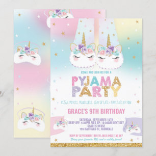 Rainbow Unicorn Pajama Birthday Party Pajama Einladung