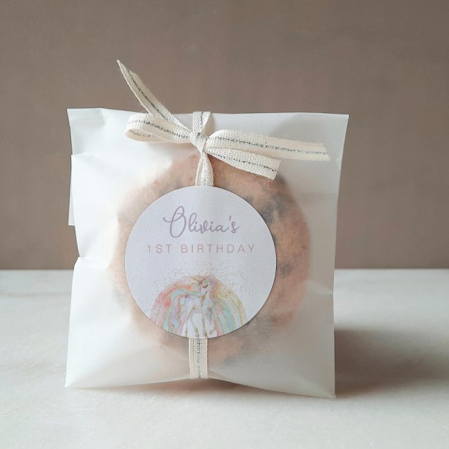 Rainbow Unicorn Pastel Birthday Runder Aufkleber (Von Creator hochgeladen)